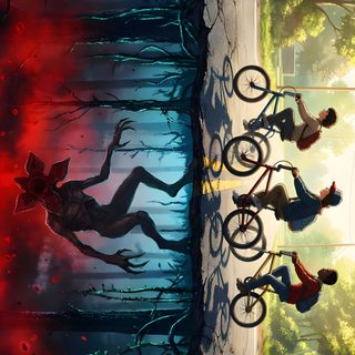 the amazing spider - man movie poster is shown in red and blue, as well as an image of people riding bicycles Stranger Things Halloween Stranger Things Horizontal, Stranger Things Pc, Iron Man Artwork, dark slate gray