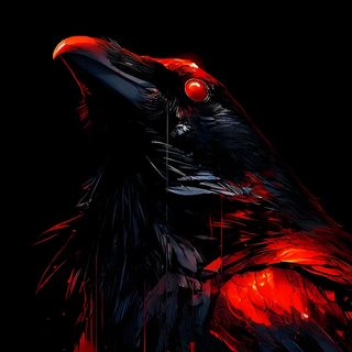 a painting of a black bird with red eyes Halloween Crow Dark Custom Evil Raven, Cuervo, Cyberpunk Raven, 3 Eyed Raven, Raven Skull, black