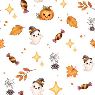 halloween seamless pattern with ghost, spider and pumpkins on white background for fabric or wallpaper Baby Halloween white