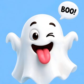 a ghost with its tongue out and speech bubble above it's head that says boo Halloween Liquid Boo Printable And light sky blue