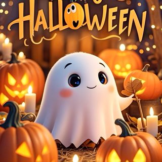 a happy halloween poster with pumpkins and ghost on the ground in front of it Happy Halloween 2025 Halloween Artwork, Cute Halloween Pictures, Cute Halloween Images, Halloween Cute, sienna
