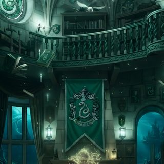 a living room filled with furniture and a fire place in front of a clock tower Slytherin Halloween dark slate gray