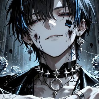 an anime character with black hair and piercings on his face, holding hands in front of him Halloween Anime Boy Anime Ghost, Anime Goth Boy, Goth Boy Art, Anime Goth, Goth Boy, dark slate gray