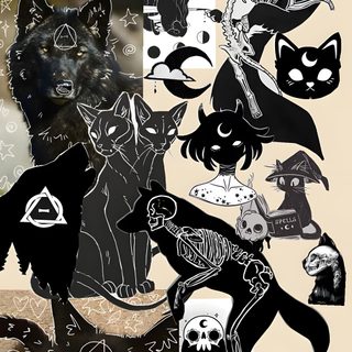 a collage of black cats and skulls Therian Halloween Therian Computer Background, Therian Animals, Therian Profile Picture, dark slate gray