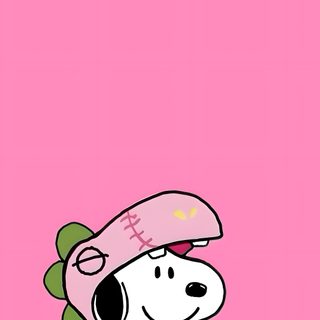 a pink background with a cartoon dog wearing a baseball cap and holding a plate in it's mouth Pink Snoopy Halloween Snoopy,