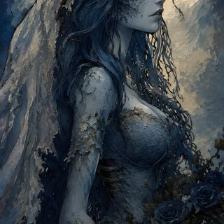 a painting of a woman with flowers in her hair and the moon above her head Halloween Iphone Corpse Bride Ghost Bride, Dark Art Photography, Goth, Dark Fantasy Artwork, dark slate gray