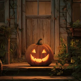 a lit up pumpkin sitting on the steps in front of a house with an open door Rustic Halloween Rustic Halloween, Jack O Lantern Iphone, Jack O Lantern Phone, black
