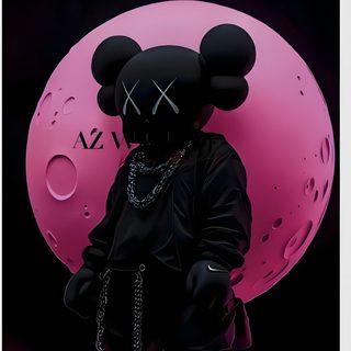 a person wearing a black hoodie standing in front of a pink ball with chains on it Halloween Kaws Kaws Pictures, Kaws Bear, Kaws 4k Black, Purple Kaws 4k, Dark Kaws 4k, Kaws Images,