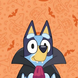 an image of a cartoon cat with bats on it Bluey Halloween Halloween Iphone Backgrounds, Bluey Halloween, Halloween Backgrounds, sandy brown