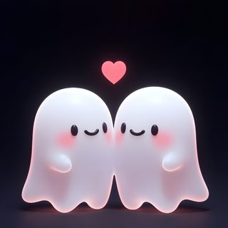two white ghost statues facing each other in front of a heart shaped light on a black background Halloween Couple Iphone Ghost Cute, Bible Verse, Iphone Cute Hd Love, Romantic, Church Graphic Design, black