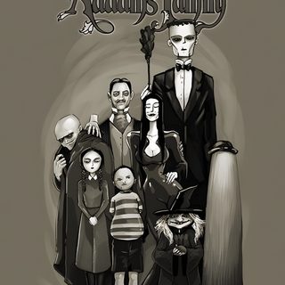 the addams family poster with an adult and two children standing next to each other Halloween Addams Family The Adams Family Drawing, Adams Family Cartoon, Addams Family Art, dim gray