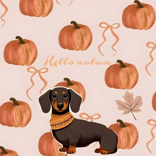 a dachshund dog sitting in front of pumpkins on a pink background Dog Halloween Aesthetic Cute Dog, Wiener Dog Printable, Fall Scrapbook, Cute Summer, Dog, gainsboro