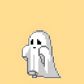 an image of a ghost on a yellow background Cute Yellow Halloween Hayalet Pixel Art, Gost Pixel Art, Orange Pixel Art Ghost, Yellow Pixelated Ghost, khaki