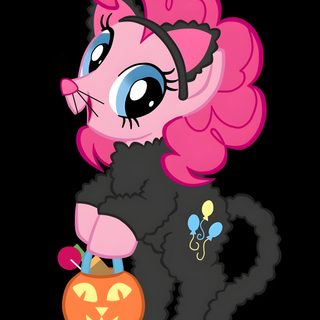 the pinkie is holding a pumpkin in her hand Pinkie Pie Halloween My Little Pony Pinkie Pie Halloween, My Little Pony Halloween, Pinkie Pie Cat, black