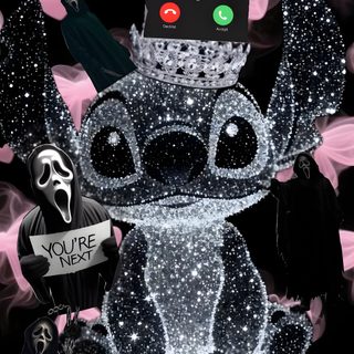an image of a cartoon character holding a cell phone Stitch Halloween Ghostface black