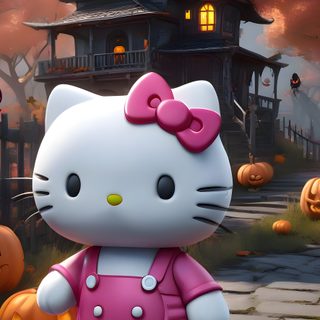 the hello kitty is standing in front of pumpkins Halloween Hello Kitty 3d Halloween Iphone Hello Kitty, Hello Kitty Pumpkin, Purple Hello Kitty Halloween, dim gray