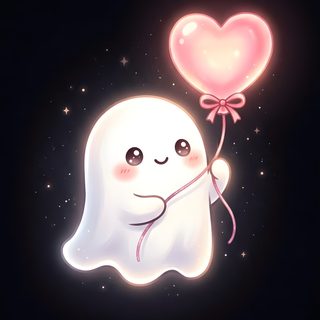a ghost holding a heart shaped balloon in the air with its eyes closed and tongue out Cute Halloween Heart Cute Little Ghost, Ghost, Minimalist Halloween, Glow Pumpkin, Mickey Mouse, black