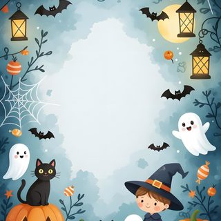 a halloween background with pumpkins, ghost and cats Halloween For Kids Room Rosh Hashanah Cards, Halloween Templates Free Printable, Stationary Paper, dark gray