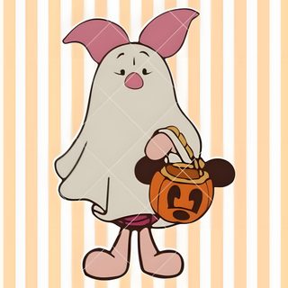 a cartoon character holding a pumpkin in his hand and wearing a bunny costume with ears Aesthetic Cute Disney Halloween peach puff