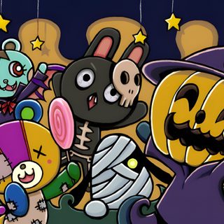 cartoon characters dressed up as witches and pumpkins in front of a full moon background Acnh Halloween Animal Crossing Fall, Goth Animal Crossing, Animal Crossing Halloween, dark slate gray