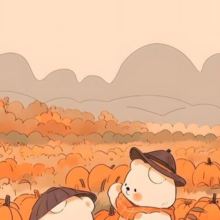 two teddy bears sitting in the middle of a pumpkin patch Cute Bear Halloween Cute Autumn Ipad, Cute Fall Drawing, Cute Autumn Iphone, Fall Themed, light pink