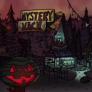 an animated halloween scene with pumpkins in the foreground Gravity Falls Halloween Halloween Decoration Ideas, Halloween Mystery House Illustration, Mystery House With Pumpkins, black