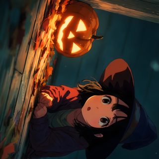 a girl with a pumpkin in her hand Halloween Anime 4k Visual Poetry, October 31st, Viral Post, Happy Halloween, Anime, Anime Art, black