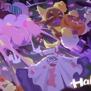 a group of cartoon characters standing next to each other in front of a sign that says halloween Splatoon Halloween Nintendo Art, Splatoon Games, Splatoon 2 Art, Halloween Banner, Splatoon, dim gray