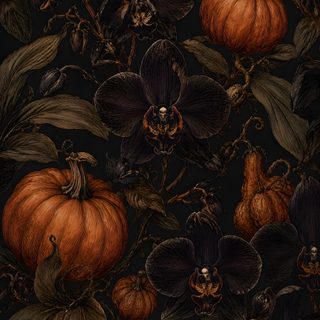 a painting of flowers and pumpkins on a black background Halloween Botanical Pumpkin Walls, Fall Aesthetic Spooky, Gothic Halloween, Mystical Autumn, black