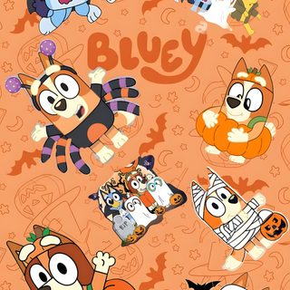 an orange background with lots of cartoon characters on it Bluey And Bingo Halloween Halloween Door Decorations Classroom, Halloween Iphone Backgrounds, Halloween Backgrounds, sandy brown