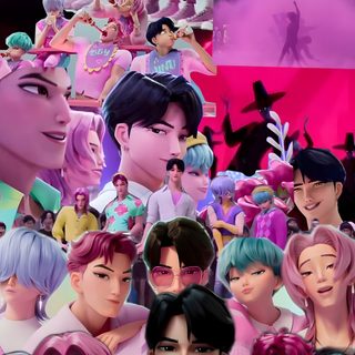 an image of some people with different hair colors and hairstyles in front of a pink background Saja Boys Halloween Lily, Boy Or Girl, gray