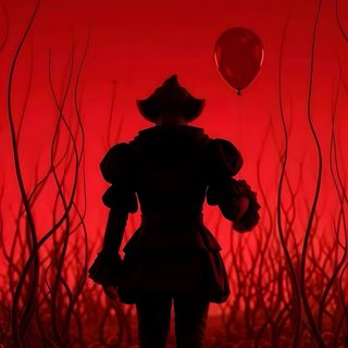 the silhouette of a person holding a balloon in front of a red sky at night Halloween Scary Pennywise Katon, It Movie Photos, It Horror, Pennywise Red, Horror Film Art, It Iphone, maroon