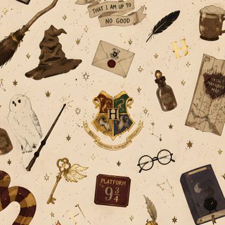 harry potter fabric with hogwart's crests, books and wands on it Harry Potter Halloween Aesthetic wheat