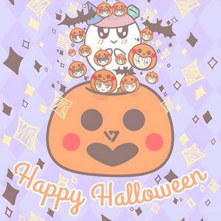 an image of a happy halloween card Seventeen Halloween Cute Halloween Ghost And Pumpkins, Cute Halloween Party Decor, Halloween Card Design Ideas, lavender