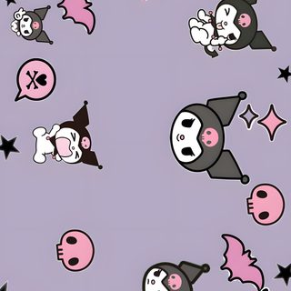 an image of halloween stickers on a purple background with black stars and white bats Halloween Cute Kuromi Halloween Themes For Mobile, silver
