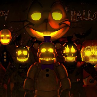 a group of halloween pumpkins with glowing eyes and faces in front of a dark background Fnaf Halloween Fnaf Halloween, Five Nights At Freddy's, Pumpkin Carving, Happy Halloween, Carving, black