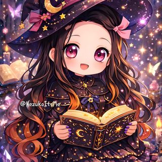 a girl in a witch costume reading a book Nezuko Kamado Halloween Demon King Anime, Demon King, Halloween, Halloween Art, Demon Slayer, dark slate gray