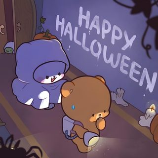 there is a teddy bear that is standing next to a stuffed animal in the room Milk And Mocha Halloween Milk And Mocha Thanksgiving, Mocha And Milk Bear Matching Pfp Halloween, Milk And Mocha Matching Icons Halloween, dim gray