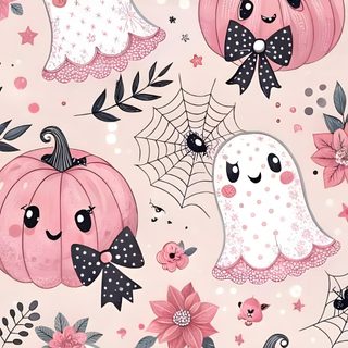 a pink and black pattern with pumpkins, flowers and spider web on the side Pink Disney Halloween Pink Halloween Pictures, Pink Halloween Aesthetic, Pink Halloween Iphone, antique white