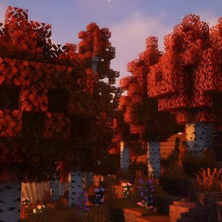 an image of some trees and bushes in minecraft with the sky in the background Minecraft Halloween Minecraft Fall Background, Minecraft Fall, Minecraft Mushroom Biome, maroon