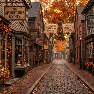 a cobblestone street lined with shops and pumpkins Halloween Village 4k Vanilla Chai, Cafe Food, Phone Backgrounds, Animal Crossing, Halloween, saddle brown