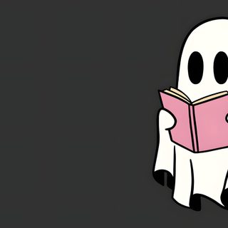 a ghost reading a book while holding it in its hands and looking at the camera Cute Halloween Desktop Minimal For Pc, Laptop Ghost, For Chromebooks, dark slate gray