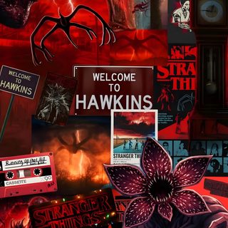 a collage of images with the words welcome to hawks on them and an image of a Stranger Things Halloween Stranger Things Background, Demogorgon Aesthetic, Stranger Things Phone, maroon