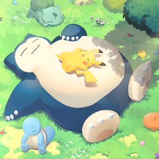 an animal in the middle of a forest with other animals around it and trees on either side Halloween Snorlax Snorlax Official Artwork Sleeping, Sleeping Anime Snorlax Pokemon, Pokemon Sleep Snorlax, dark sea green