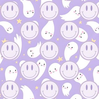 a purple background with white ghost faces and stars Halloween Smiles Lavender Fall Smiley Face, Spooky Smile, Cute Purple Fall, Purple Preppy Halloween,