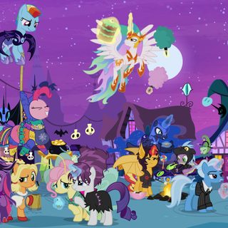 many ponies are standing in front of an amusement park My Little Pony Halloween My Little Pony, Halloween, Design, Mlp Graveyard, dark orchid