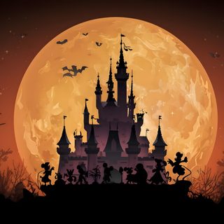 an image of a castle at night with the moon in the background Disney Halloween Ipad Disney Castle Halloween, Disney Halloween Zoom Background, Fall Disney Laptop, black