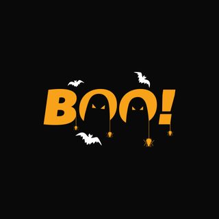 the word boo spelled out in front of two black and yellow bats on a dark background Halloween Boo - Anthracite Bat Halloween Logo, Boo Logo Design, Boo Halloween, Boo Text, Boo, black