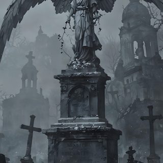 an angel statue surrounded by tombstones and crosses Gothic Halloween All Gray Grey By Angel Gothic 4k Phone, Background Angels, Cemetery,