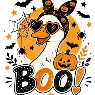 an image of a boo with pumpkins and bats Halloween Ducks seashell